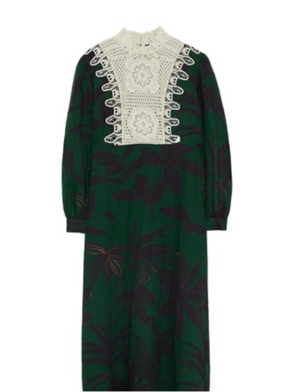 ZARA Green and Black Long Sleeve Crochet Bib Maxi Dress